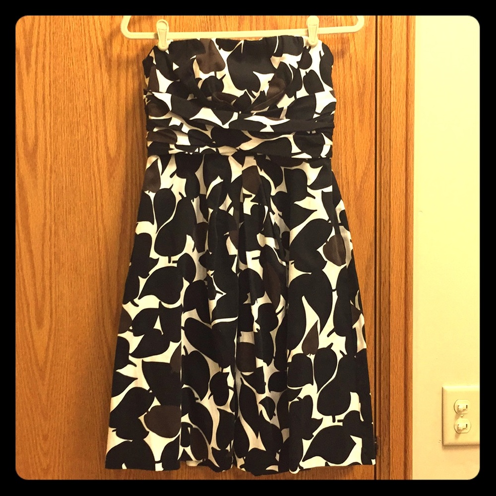 Donna ricco 8 strapless dress black brown leaf